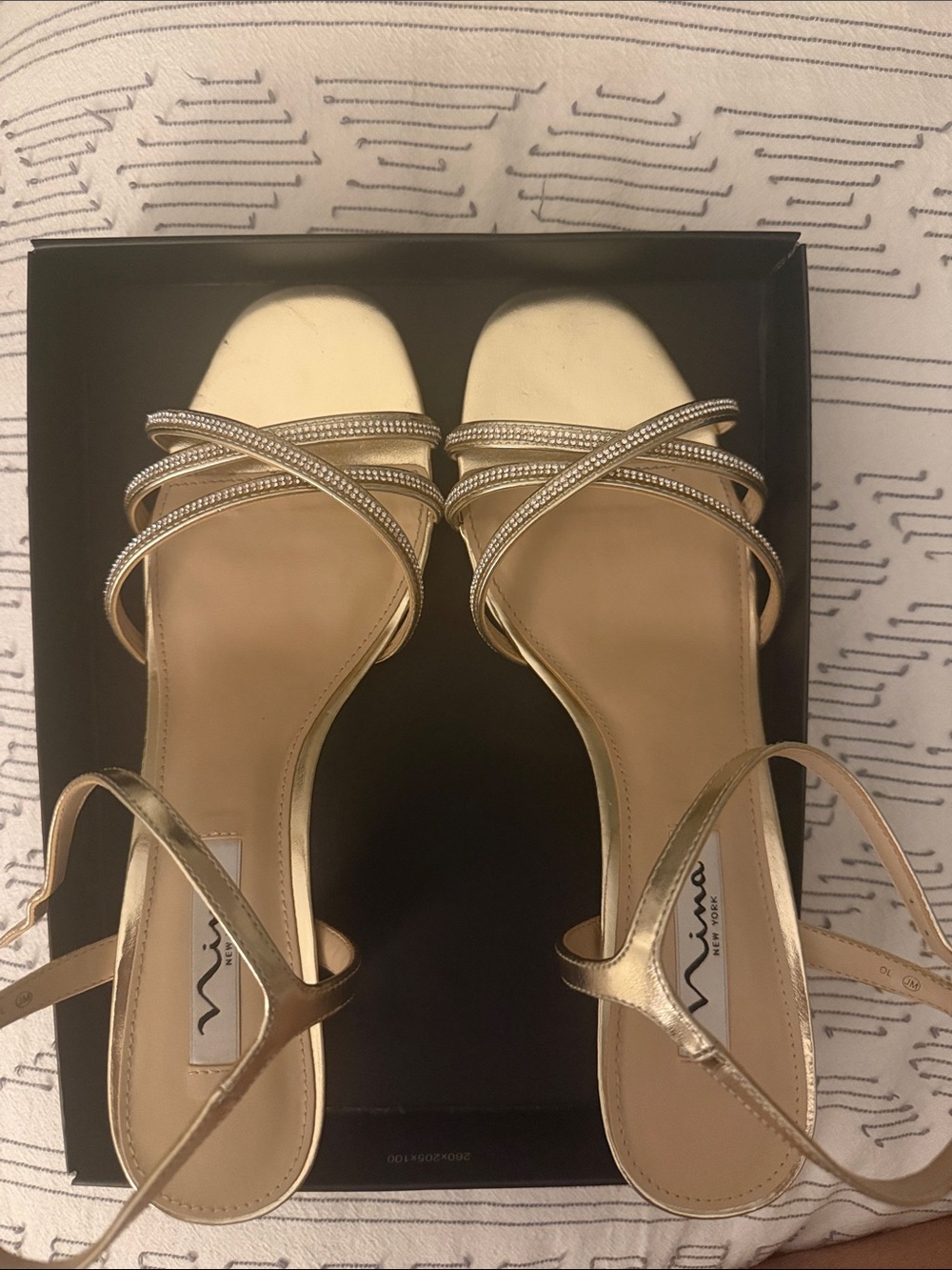 Nina Metallic Gold Strappy Crystal Sandals